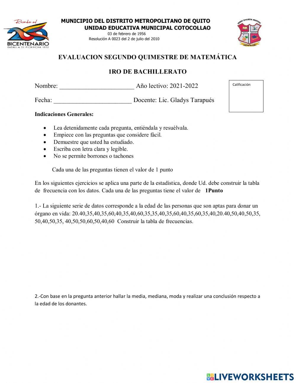 Evaluación segundo quimestre