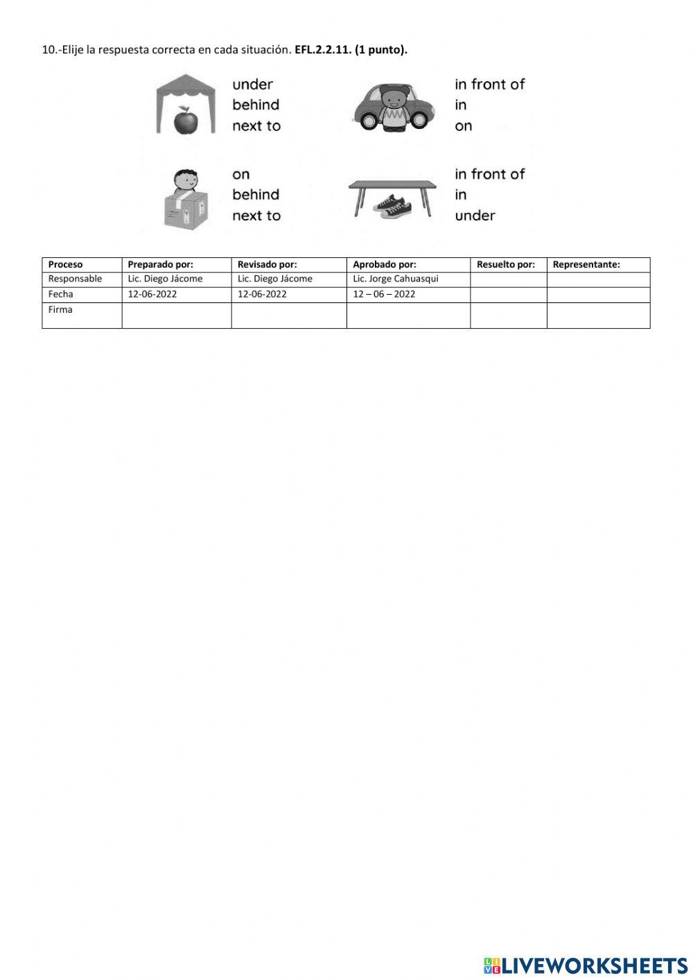 Evaluacion Segundo Inglés
