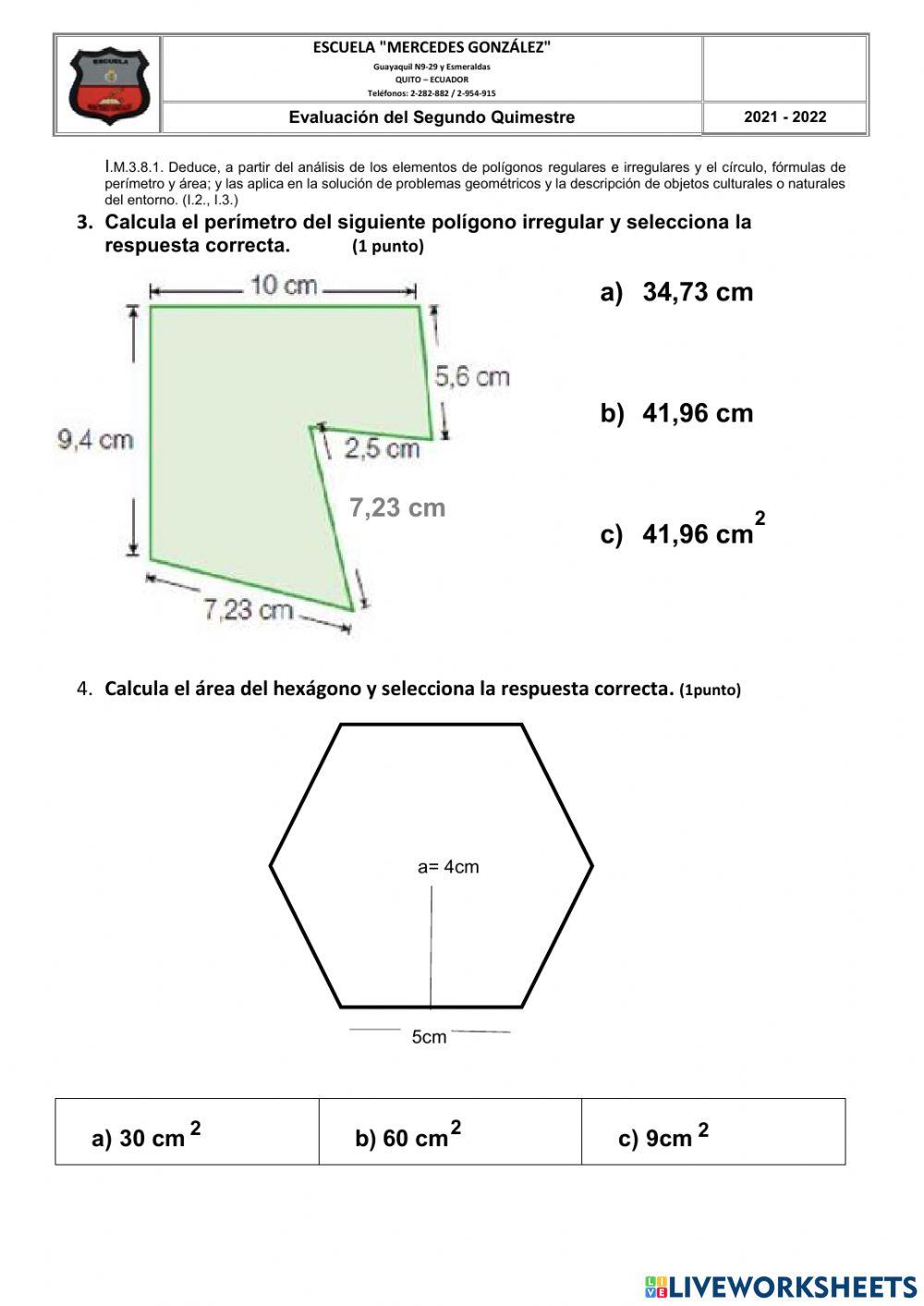 Evaluación Matemática II Quimestre