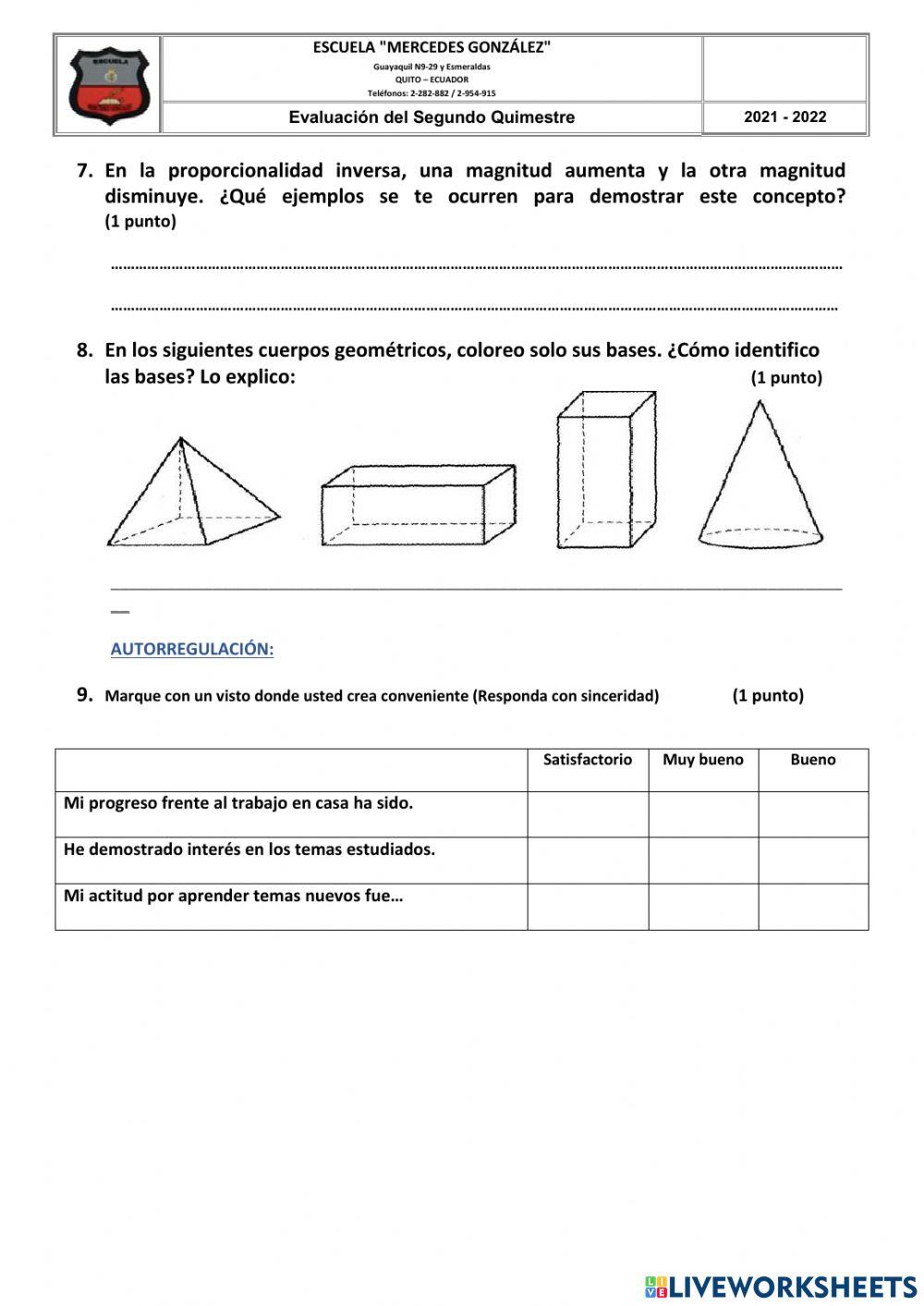 Evaluación Matemática II Quimestre
