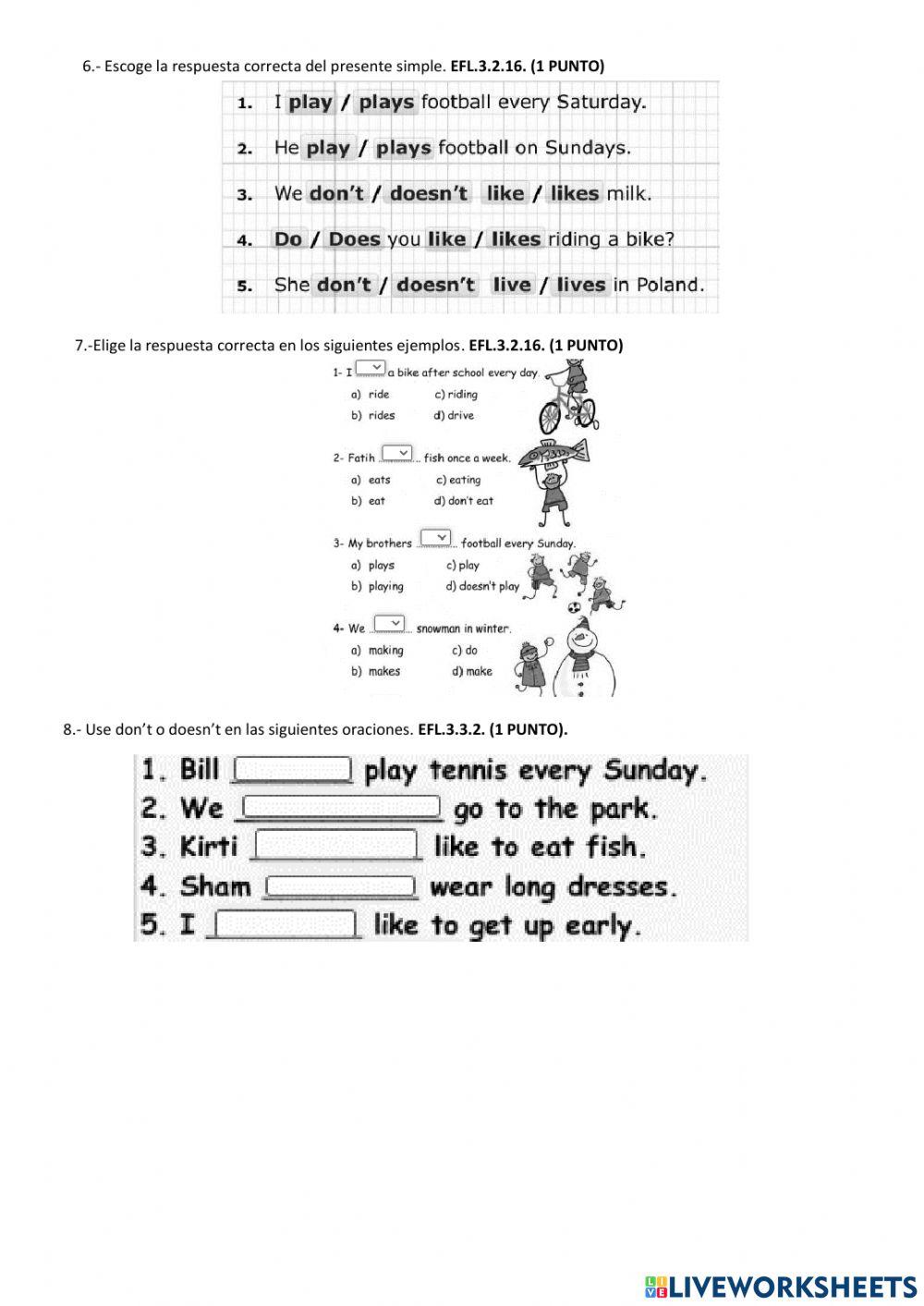 Evaluación Sexto Inglés