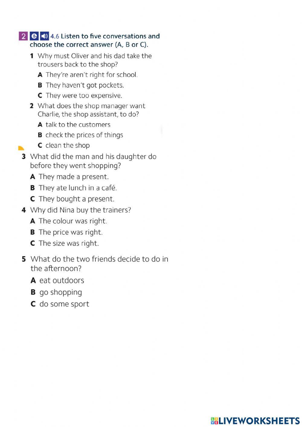 Listening - ge a2 - unit 4