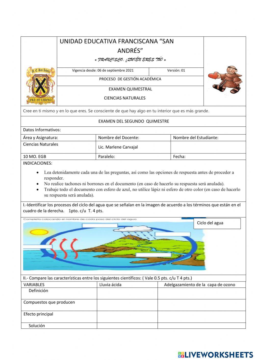 Examen quimestral 10mos