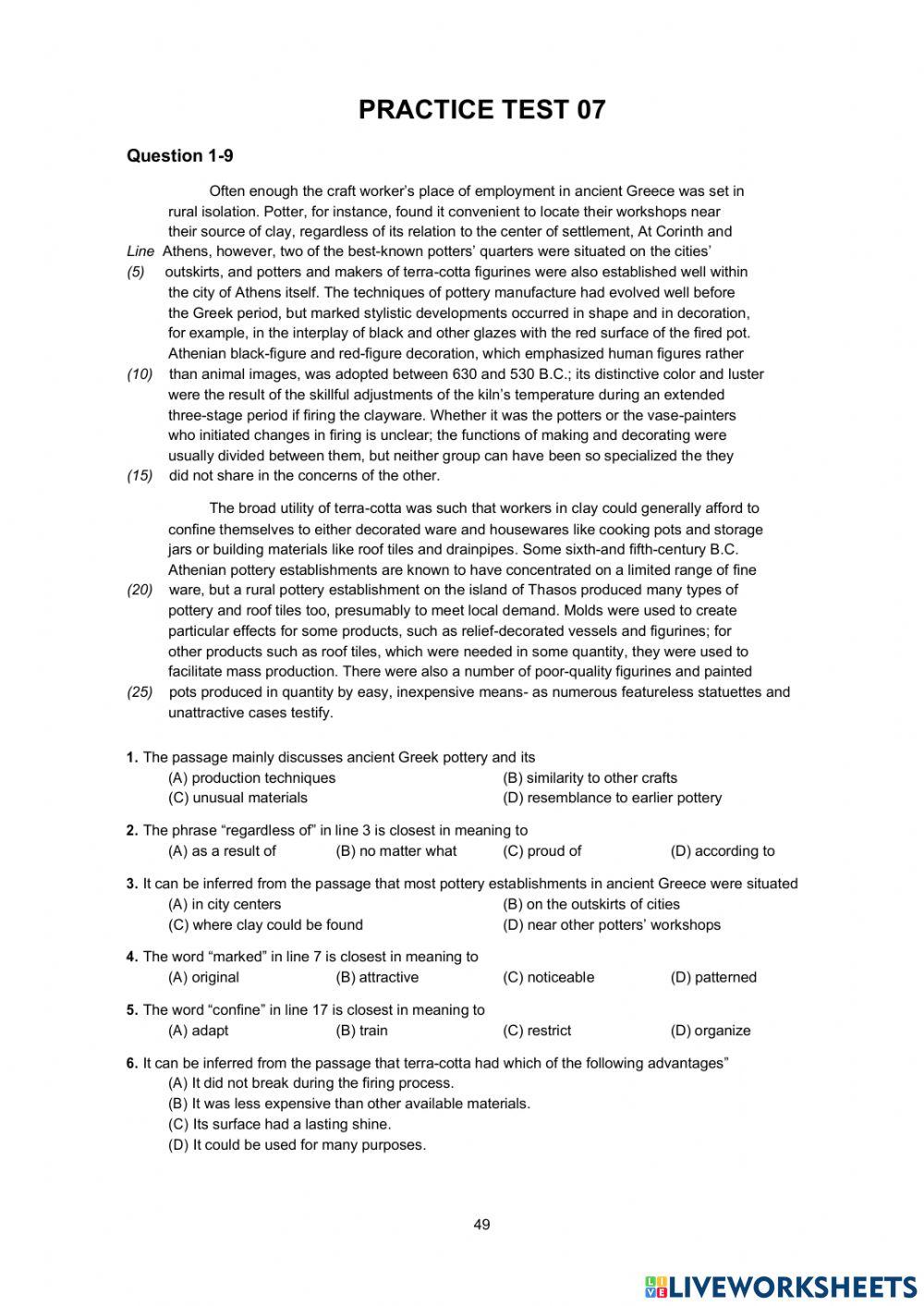 TC READING SECTION 2 - TEST 7