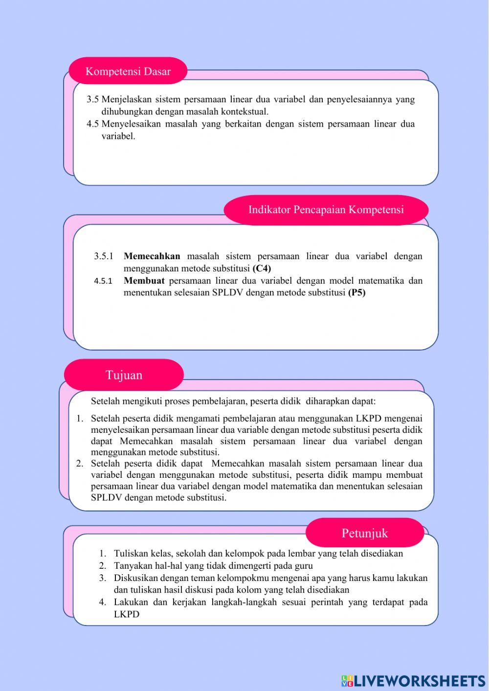 Menyelesaikan SPLDV dengan Substitusi