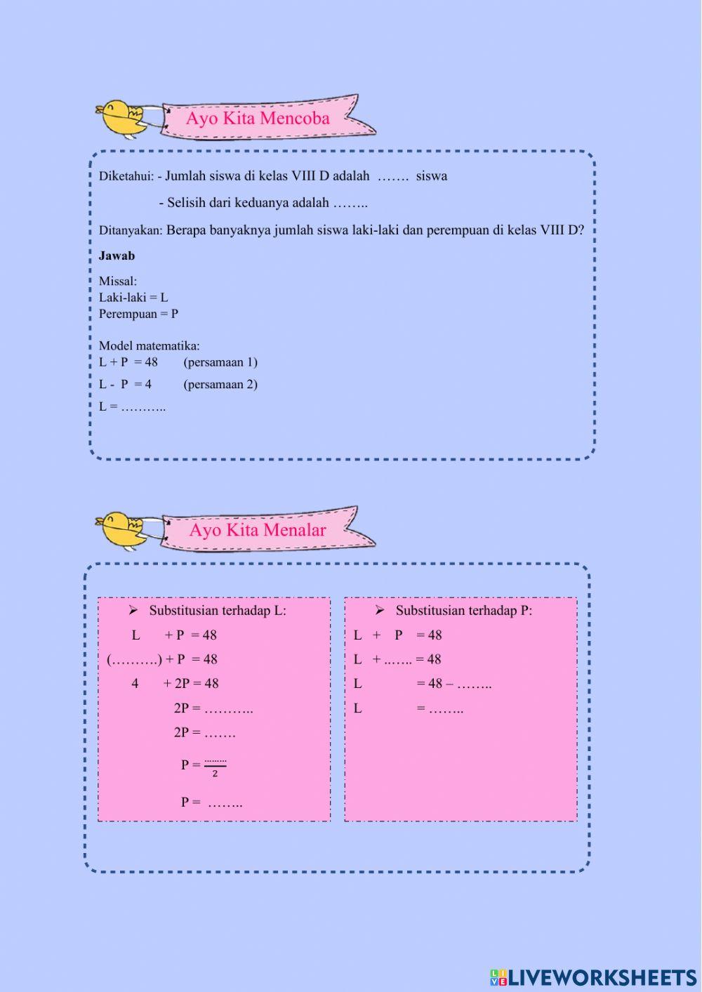 Menyelesaikan SPLDV dengan Substitusi
