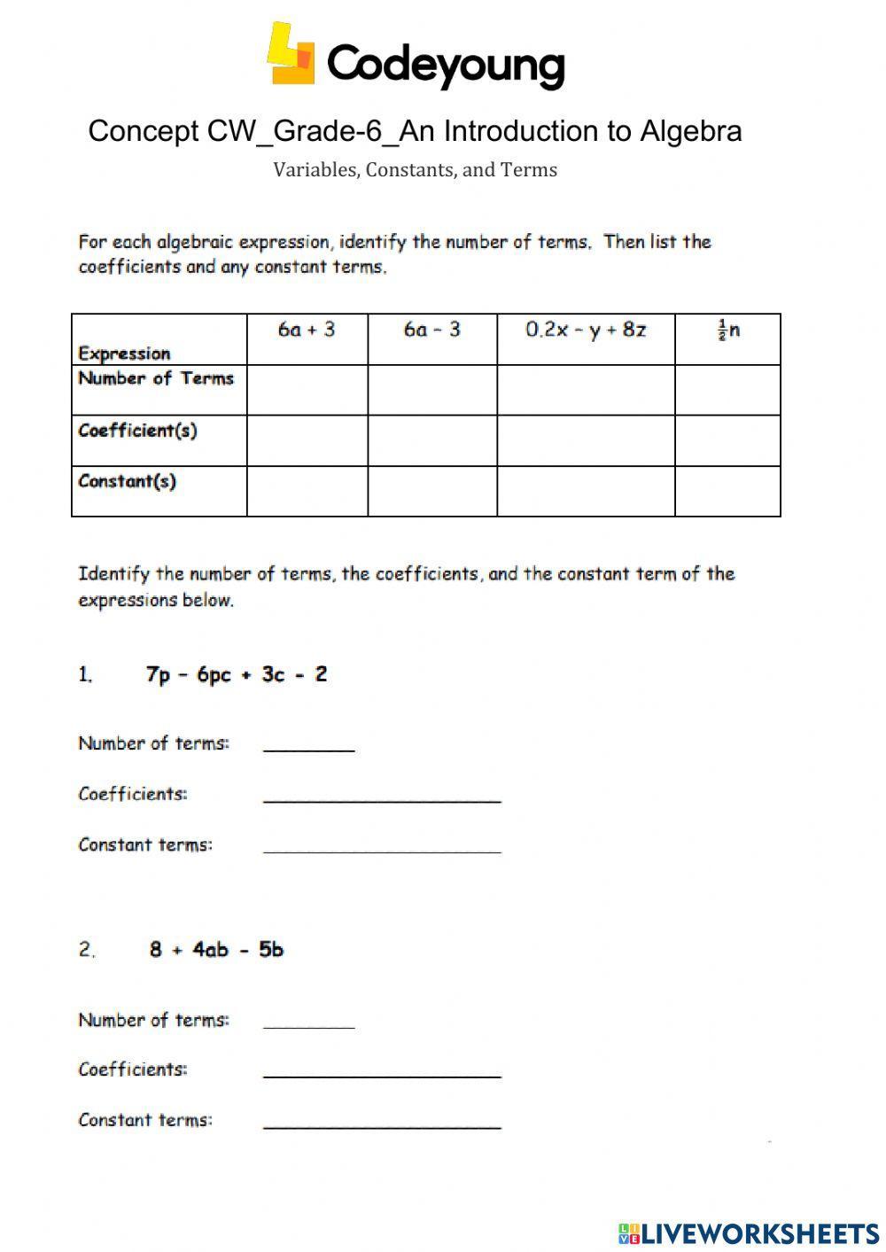 Constants And Variables Worksheet