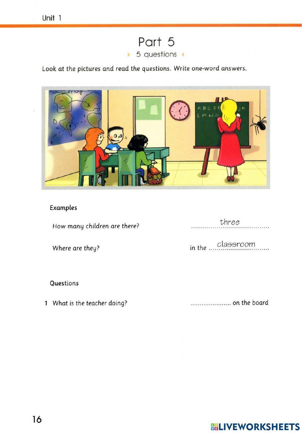 Starters 2, Test 1, Reading and Writing