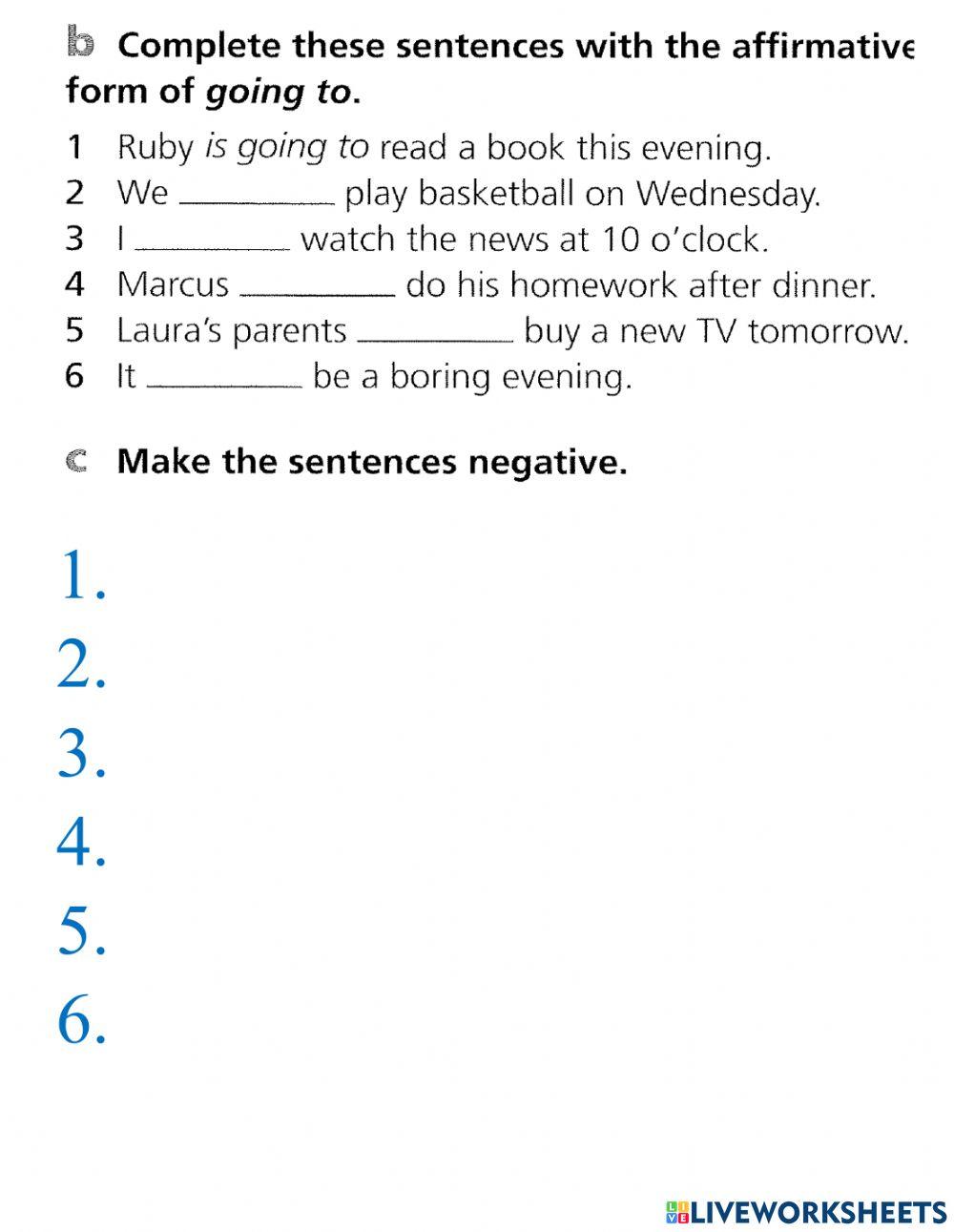 Going to for planning: Grammar: Gap fillings