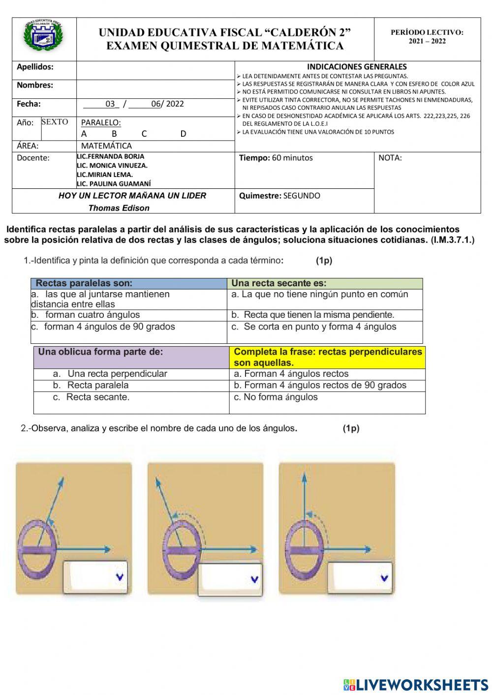 Evaluacion de matematica