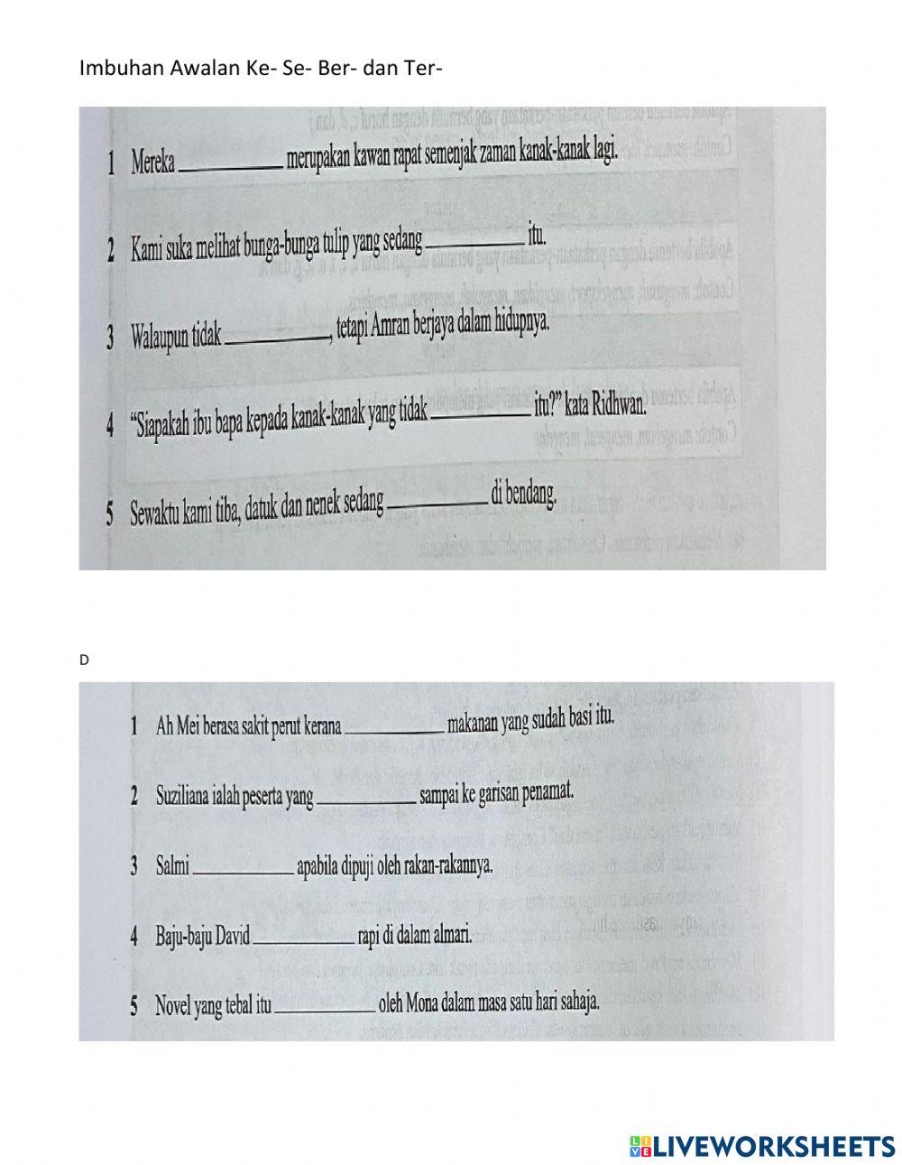 Latihan Imbuhan Awalan ke- se- ber- dan ter-