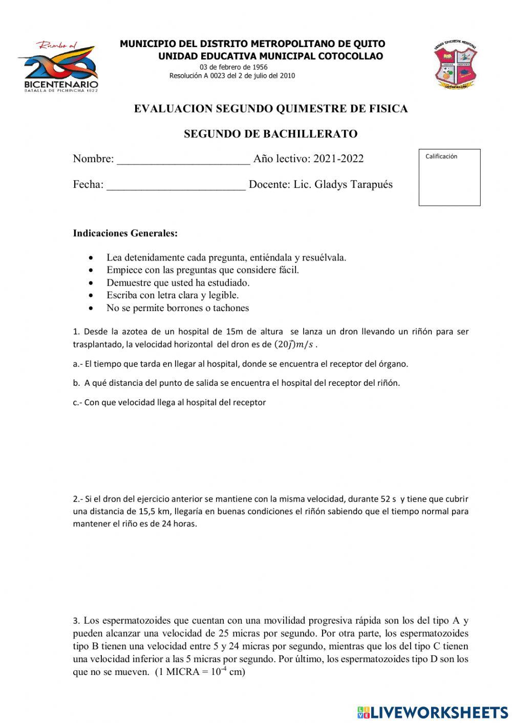 Evaluación segundo quimestre