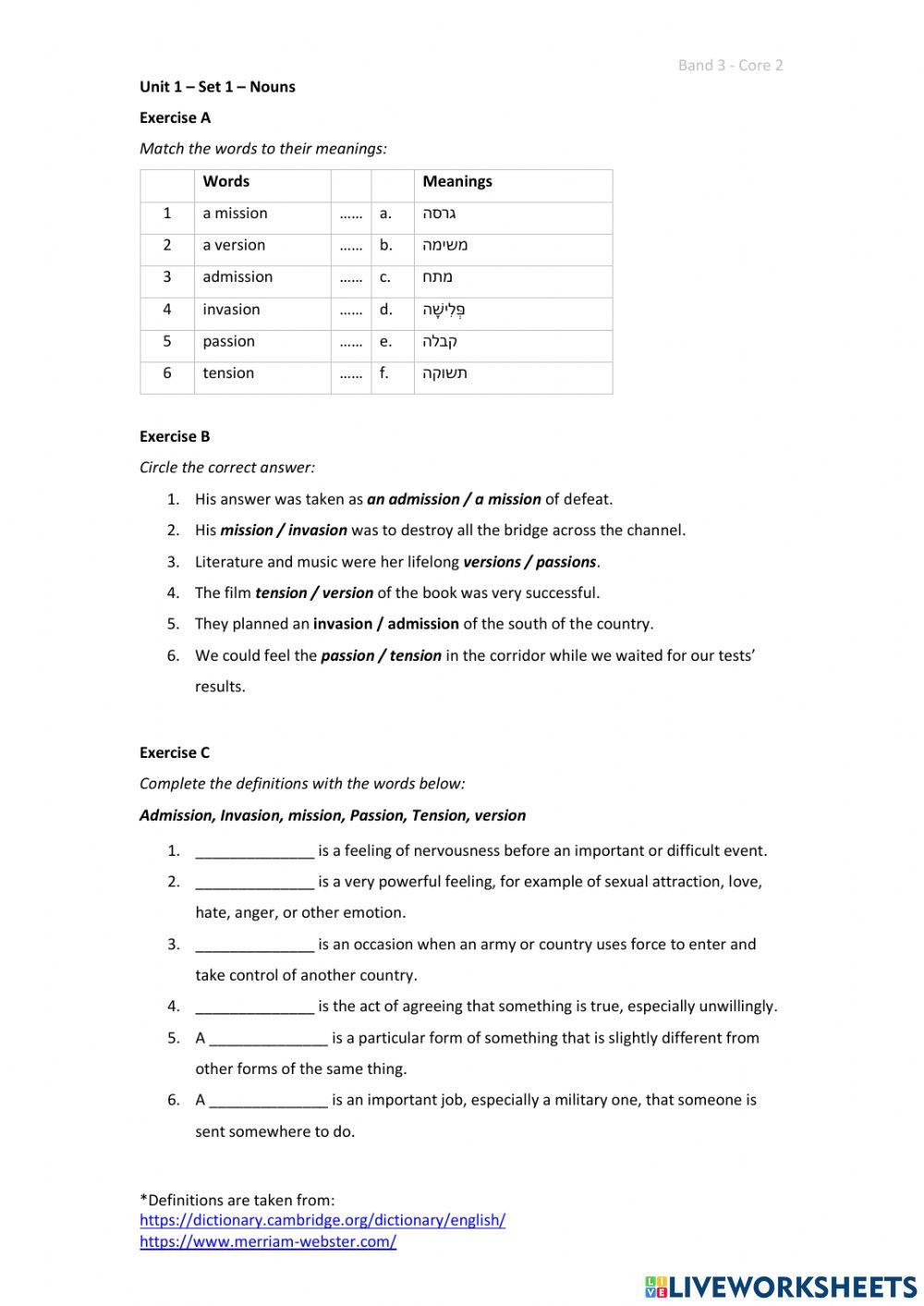 Band 3 (Core 2) - Unit 1 - Set 1