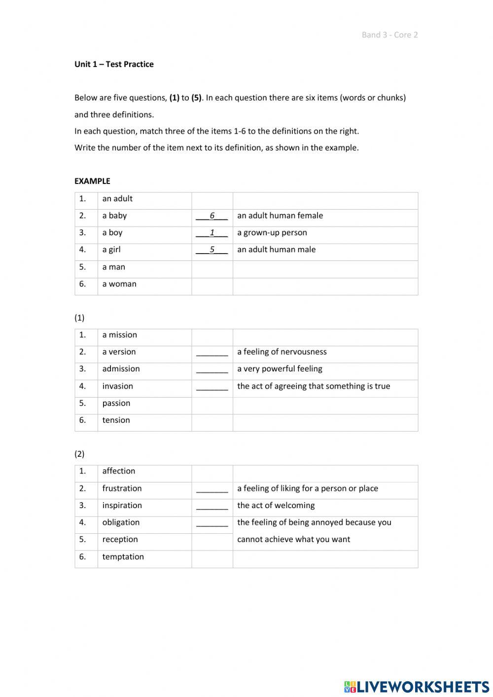 Band 3 (Core 2) - Unit 1 - Test