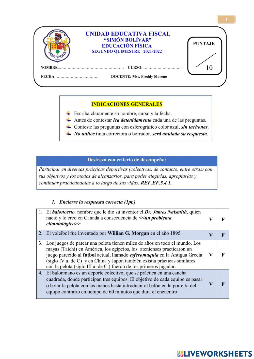Examen de Educación Física