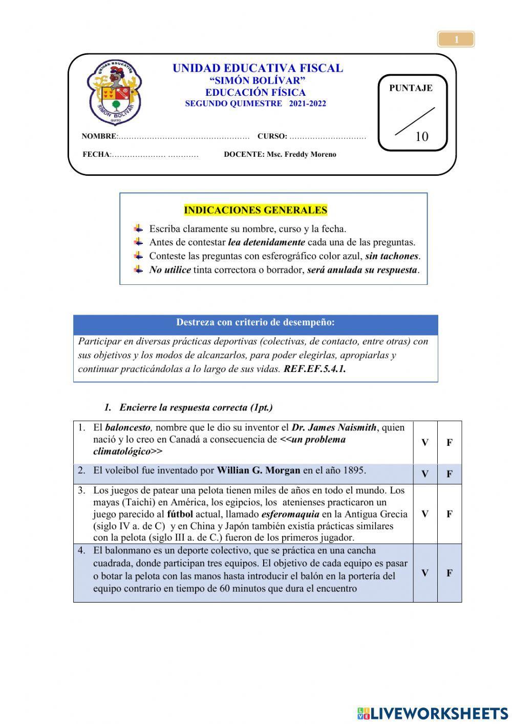 Examen de Educación Física II Q