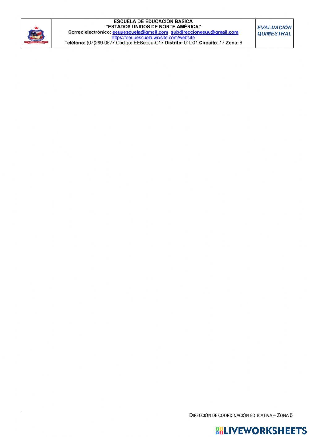 Evaluación Quimestral de Matemáticas