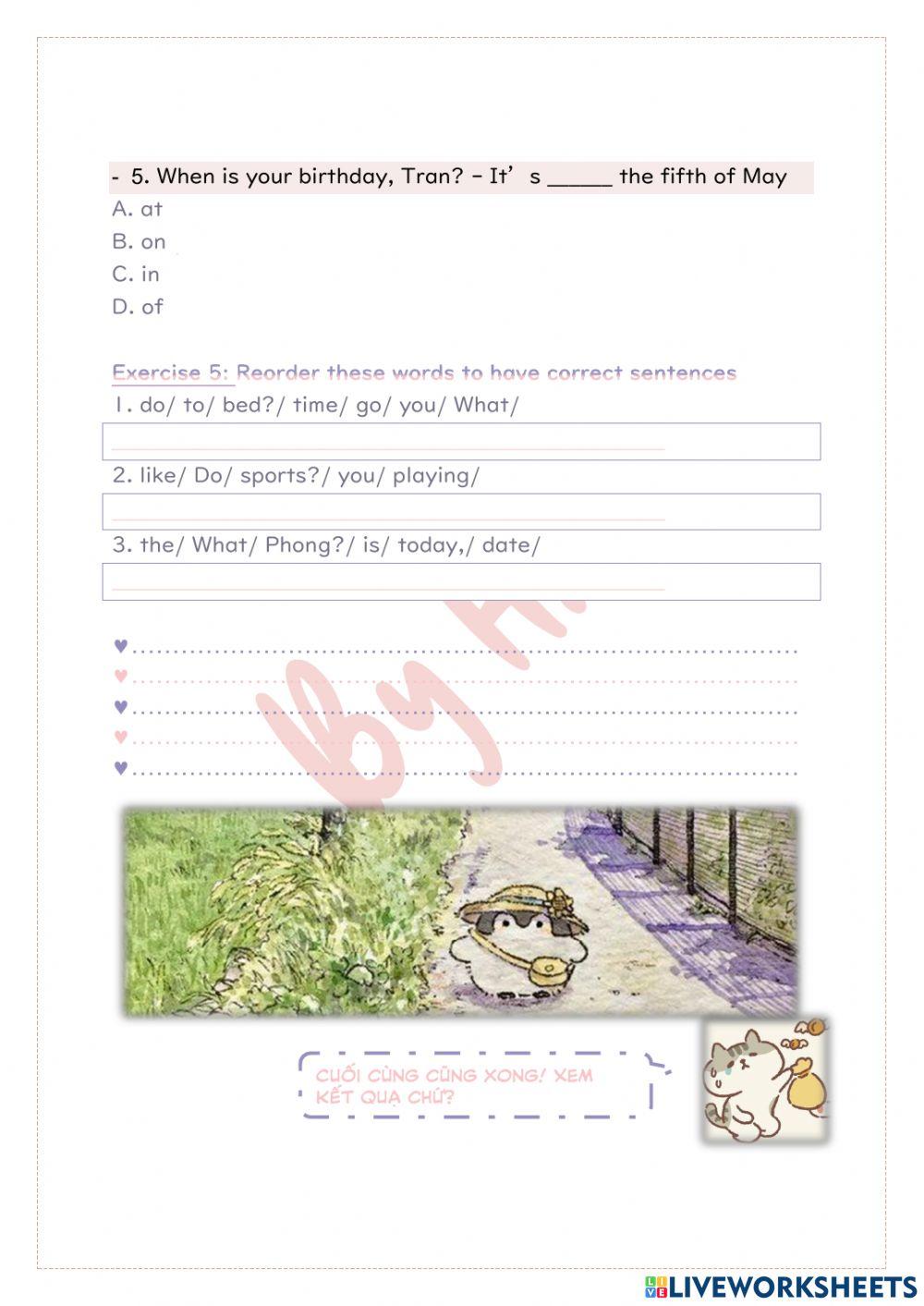 Test lớp 4 unit3-4