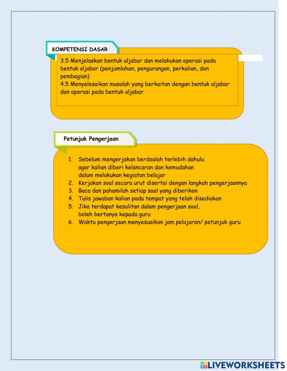 Operasi Bentuk Aljabar VII.