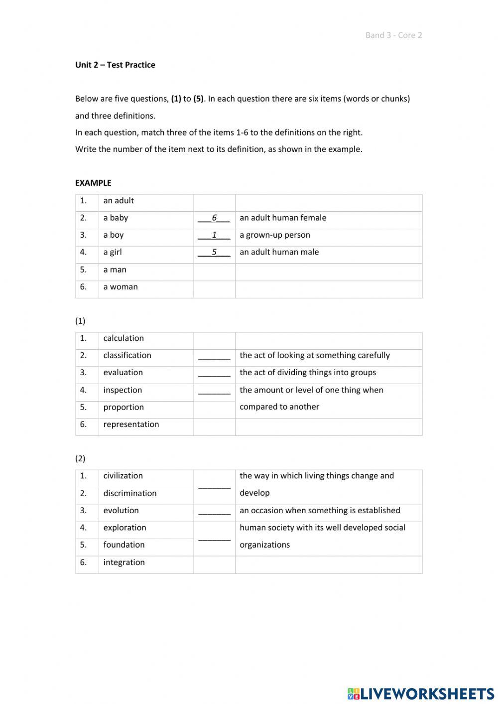 Band 3 (Core 2) - Unit 2 - Test