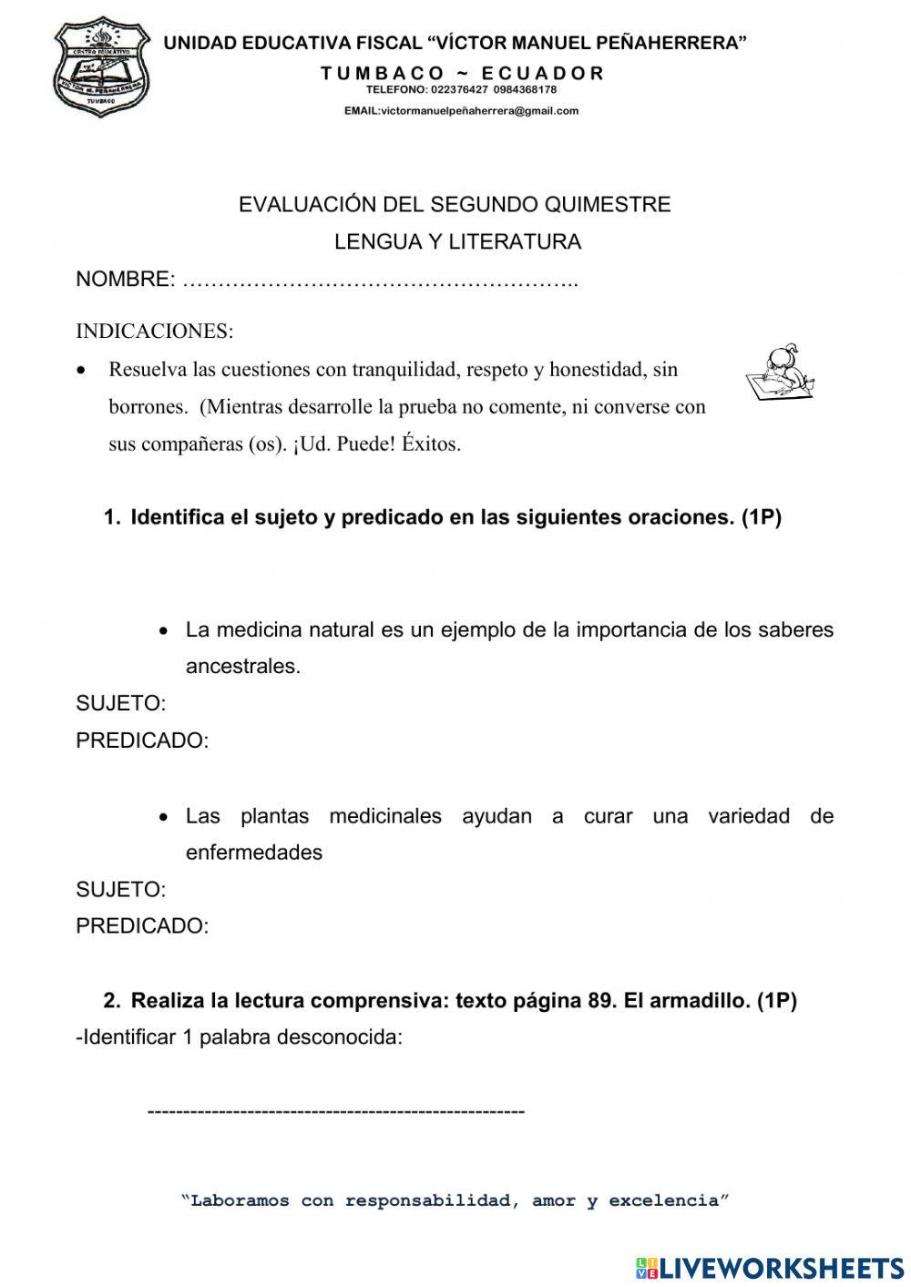 Evaluacion lengua y literatura