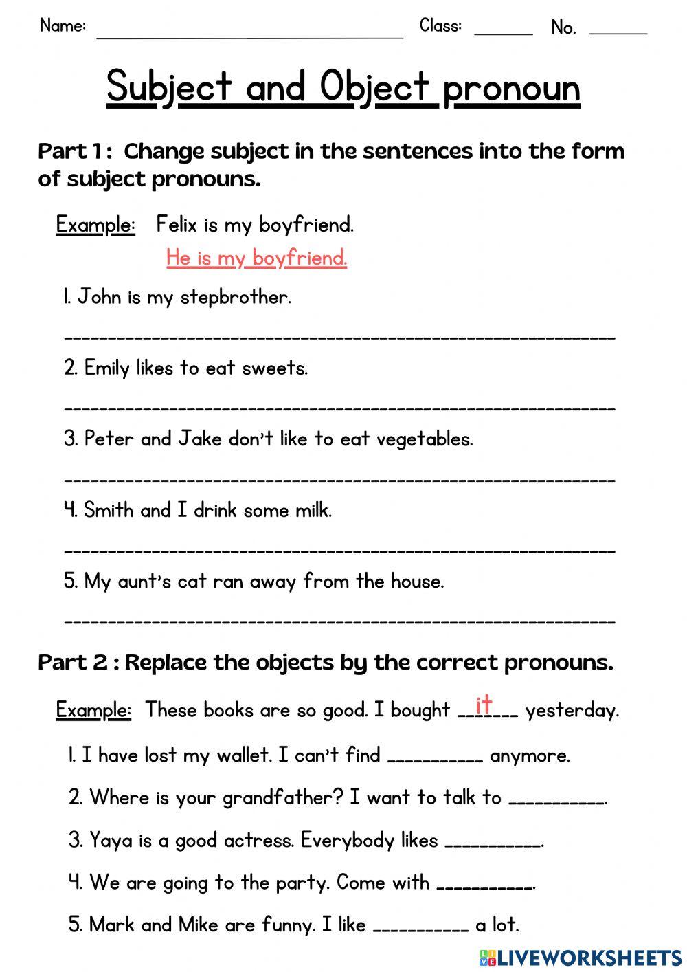 English3 - Worksheet1 - Subject and Object pronoun
