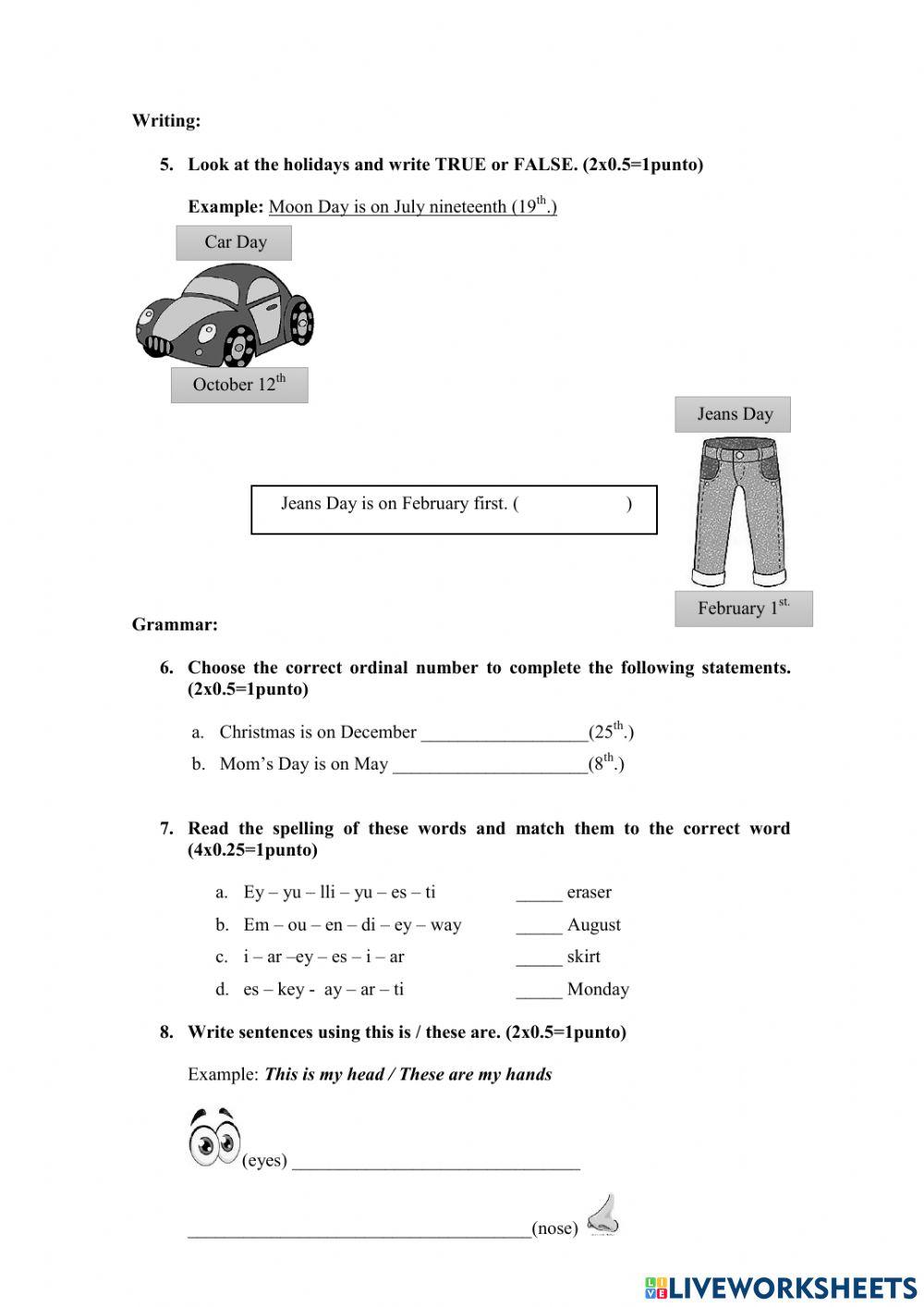 English quimestral exam sixth egb