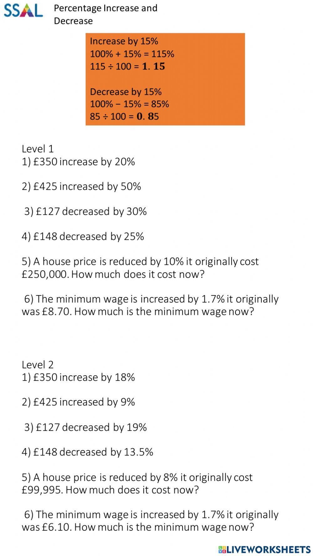 Percentage increase and decrease