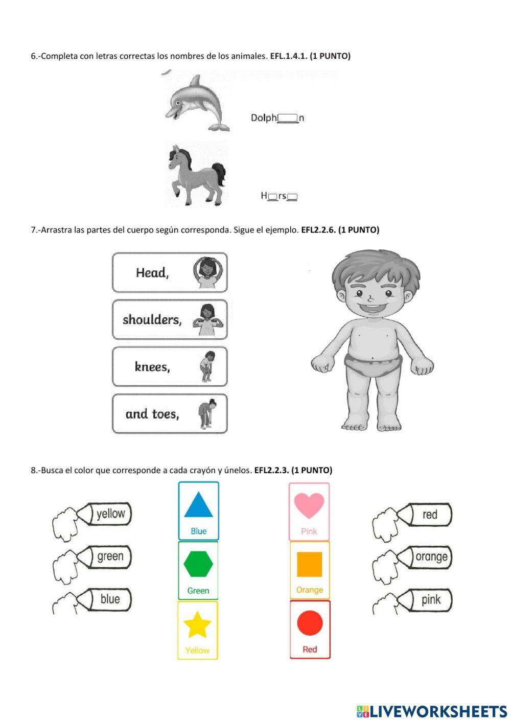 Evaluación Primero Inglés