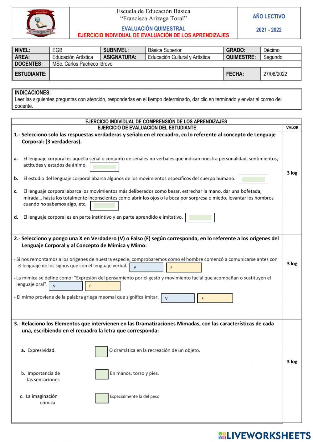Examen de ECA - 2do. Quimestre