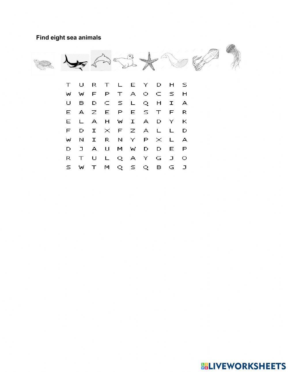 Sea animals wordsearch