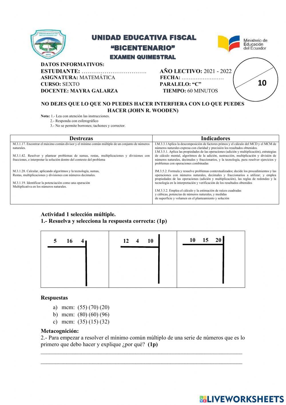 Examen de matemática