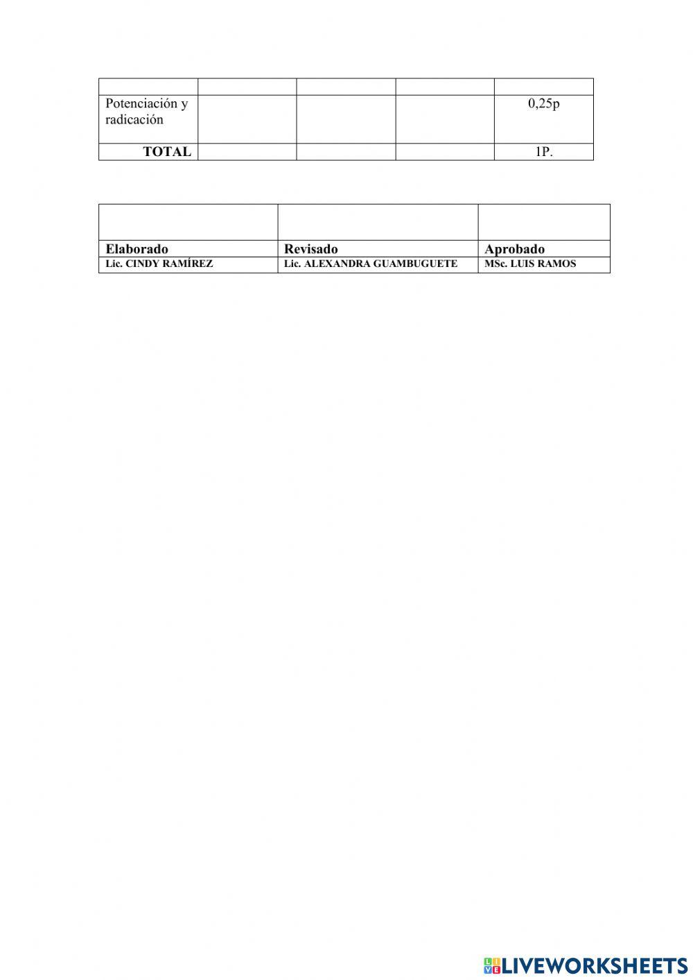 Examen de matemática