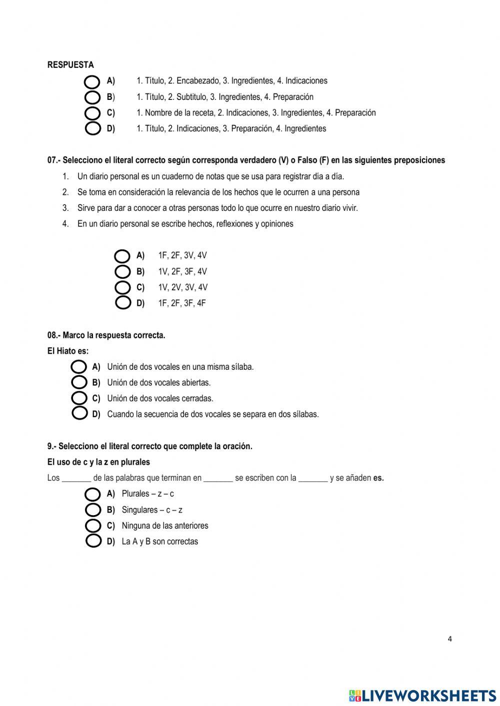 EVALUACION DE LENGUA Y LITERATURA