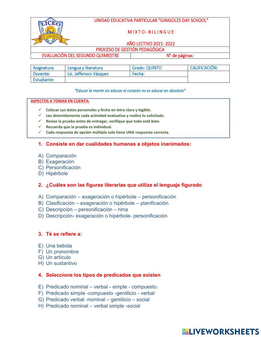 Evaluación segundo quimestre