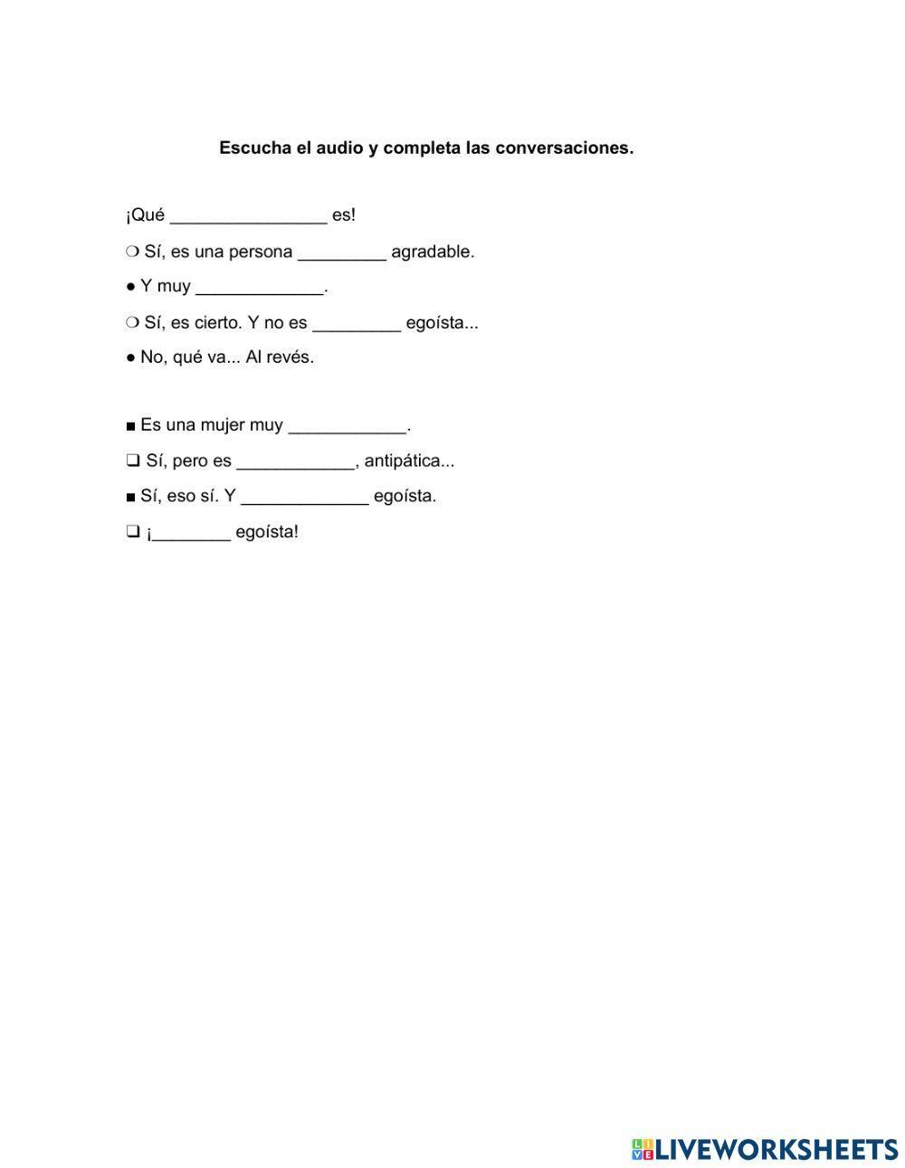 Adjetivos de Personalidad y Gradación de Adjetivos - Escucha