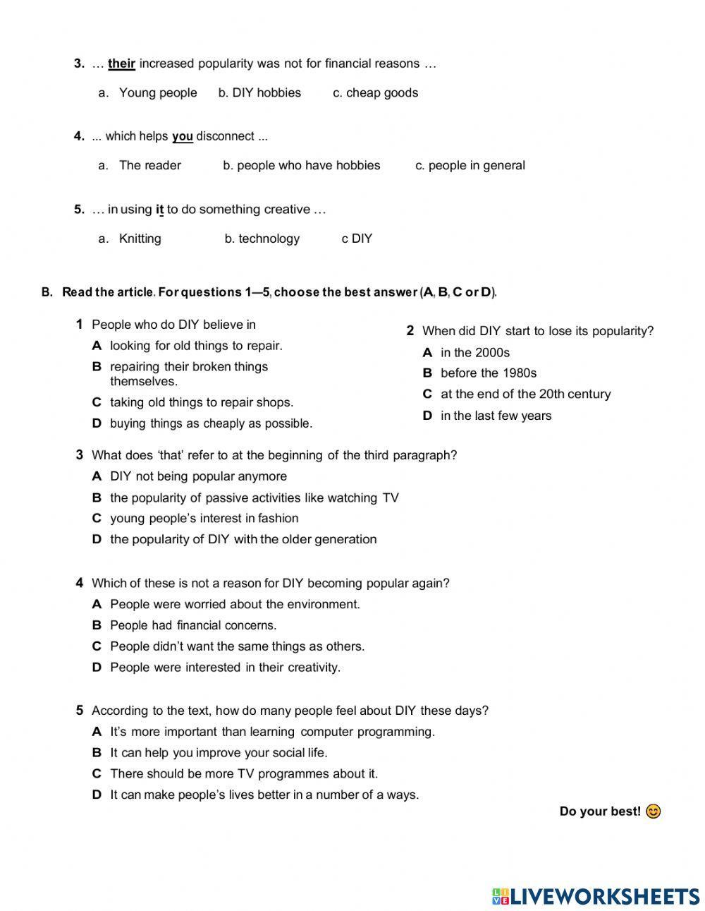Reading optimise B1 unit 5