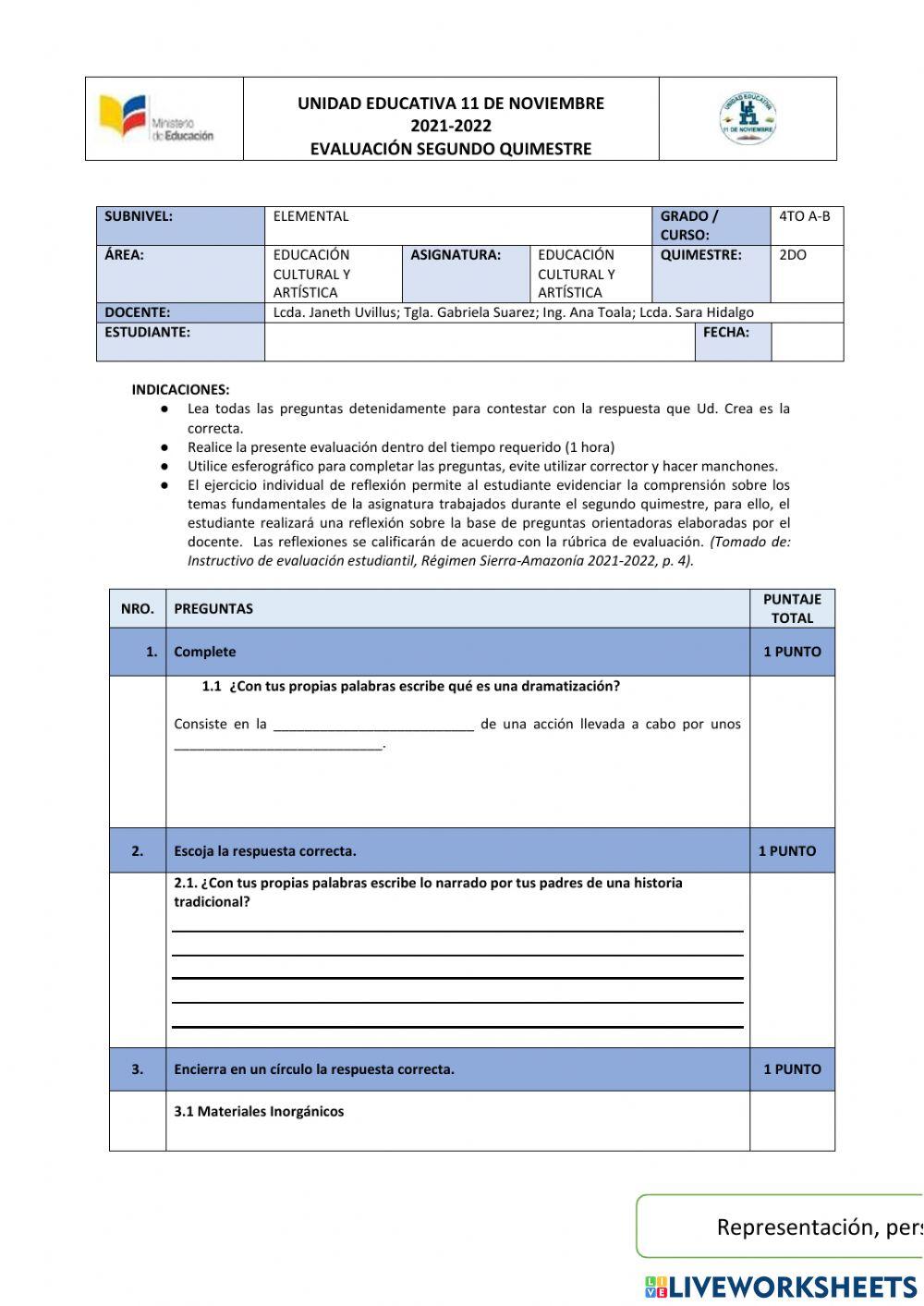 Evaluacion de artistica