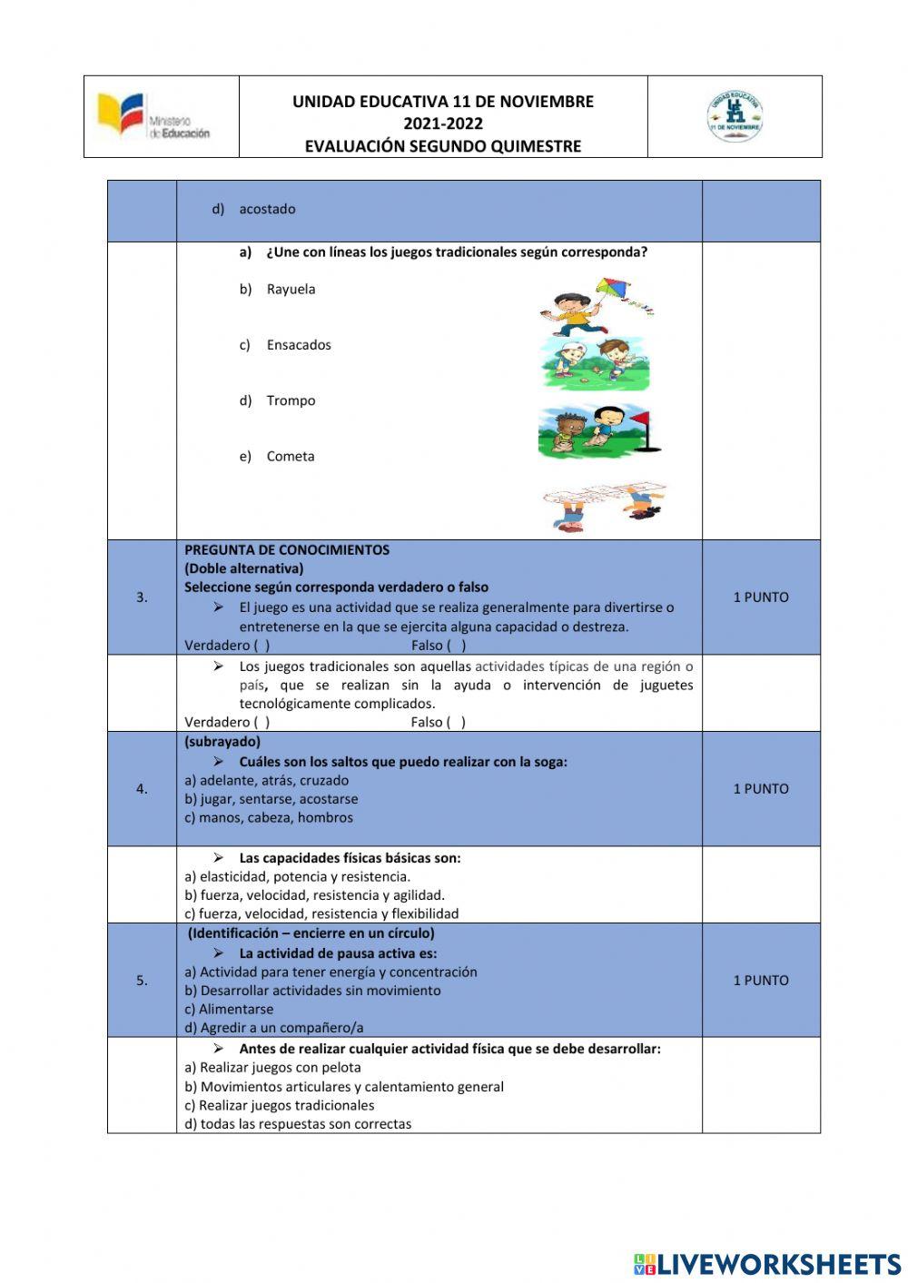 Evaluacion de educacion fisica