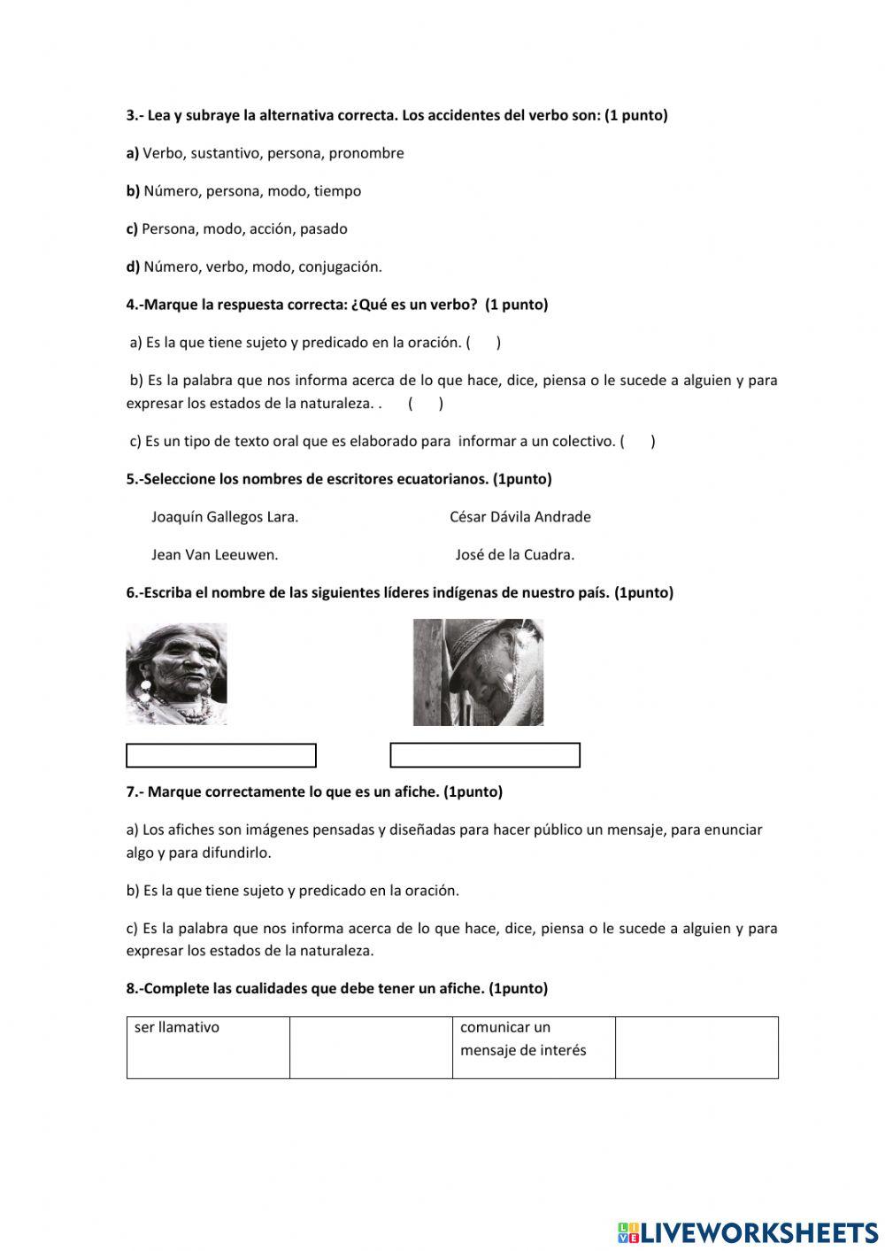 Examen de lengua y literatura