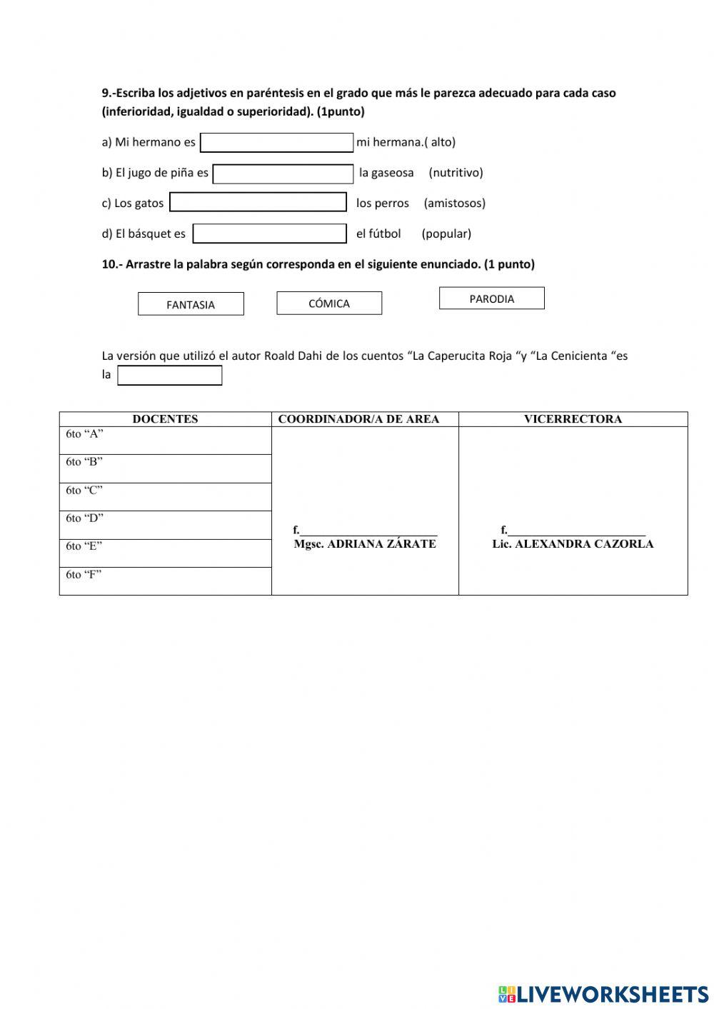 Examen de lengua y literatura