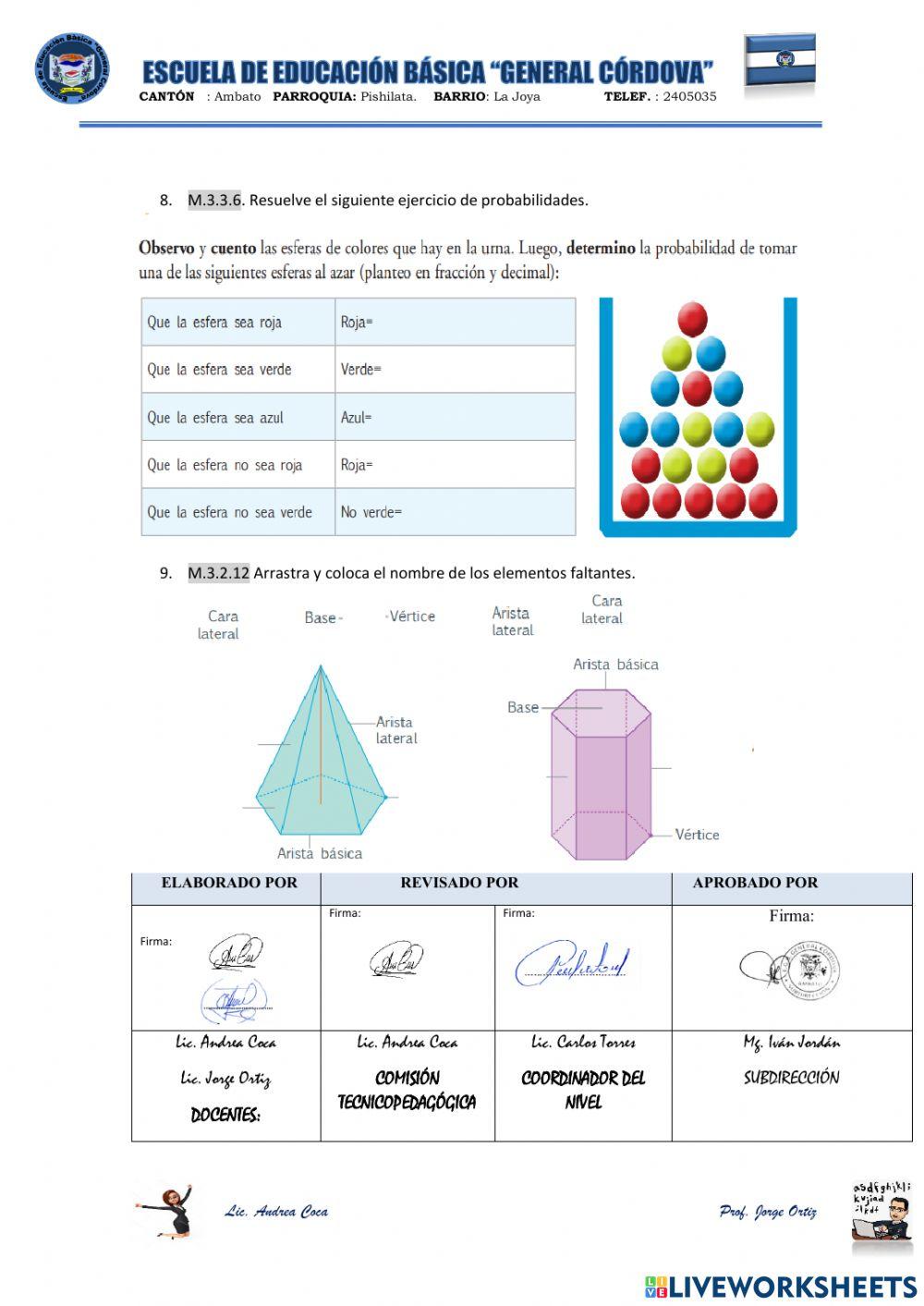 Evaluación quimestral Matemática séptimo año
