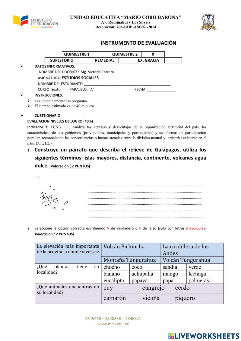 Evaluación II quimestre