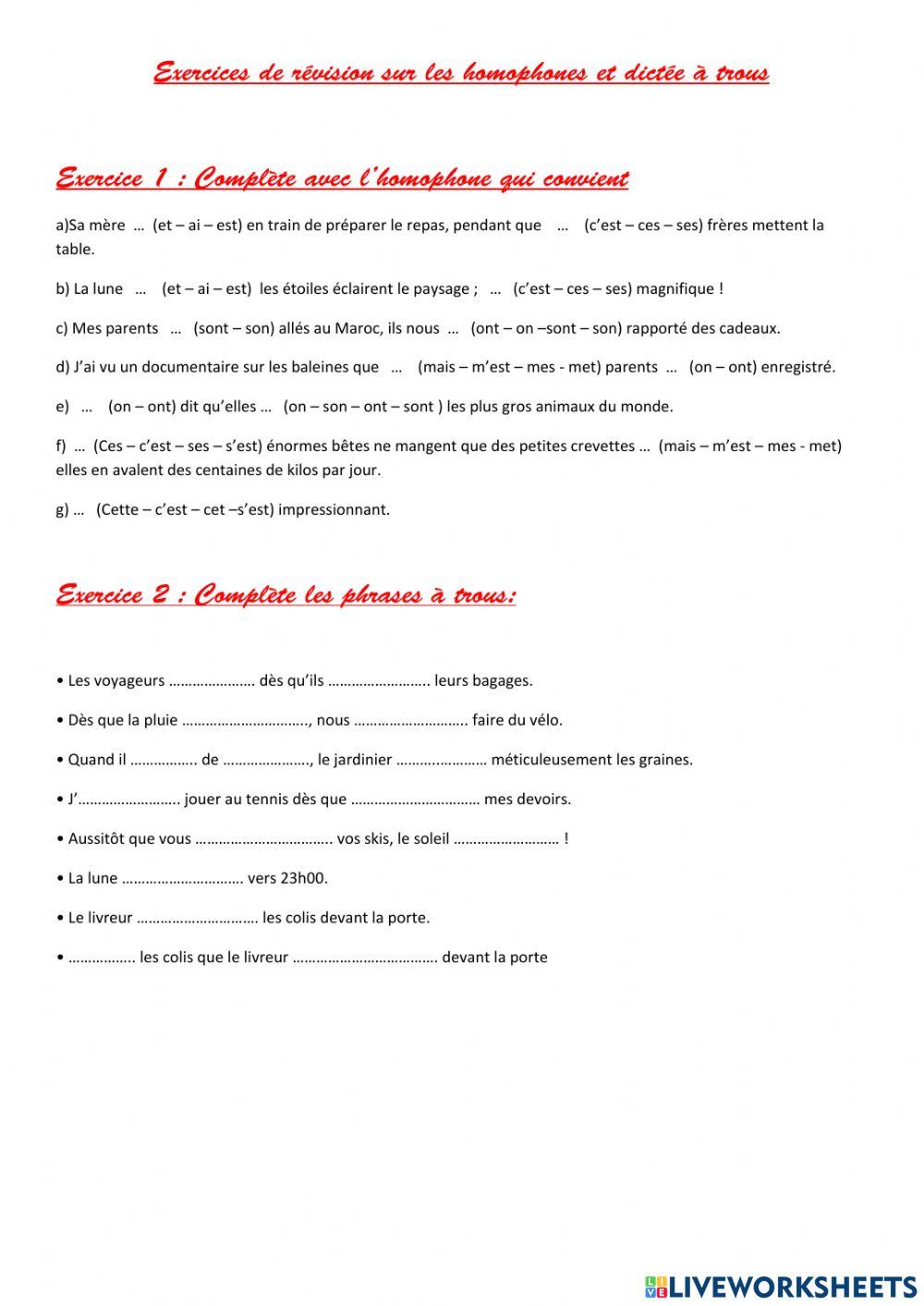 Exercice Plus Que Parfait Cm2 Pdf Orthographe cm 2 homophone et plus que parfait worksheet | Live Worksheets