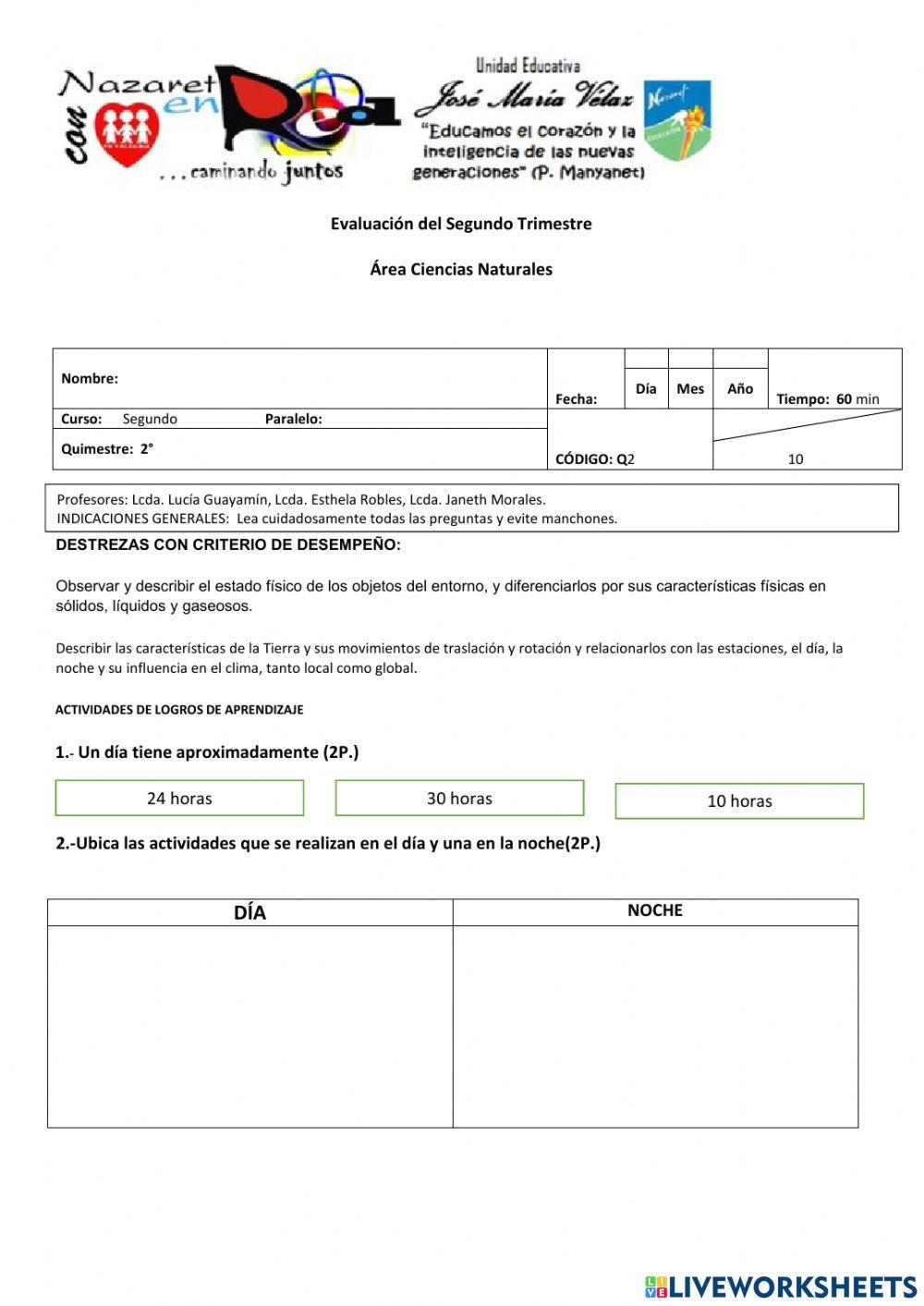 Examen de ciencias naturales
