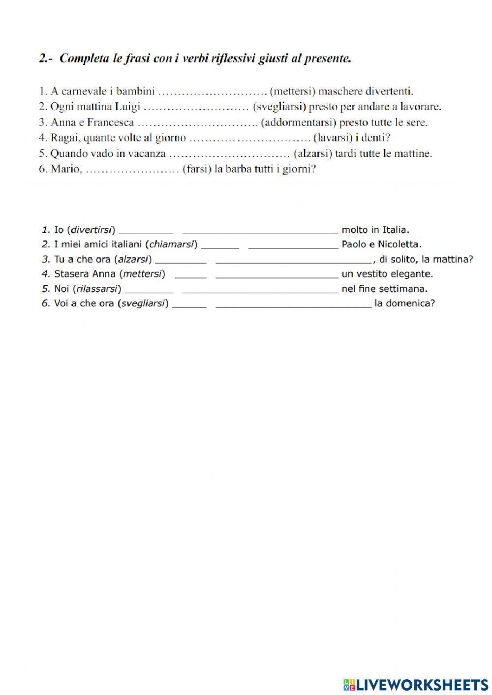 Verbi riflessivi - A2