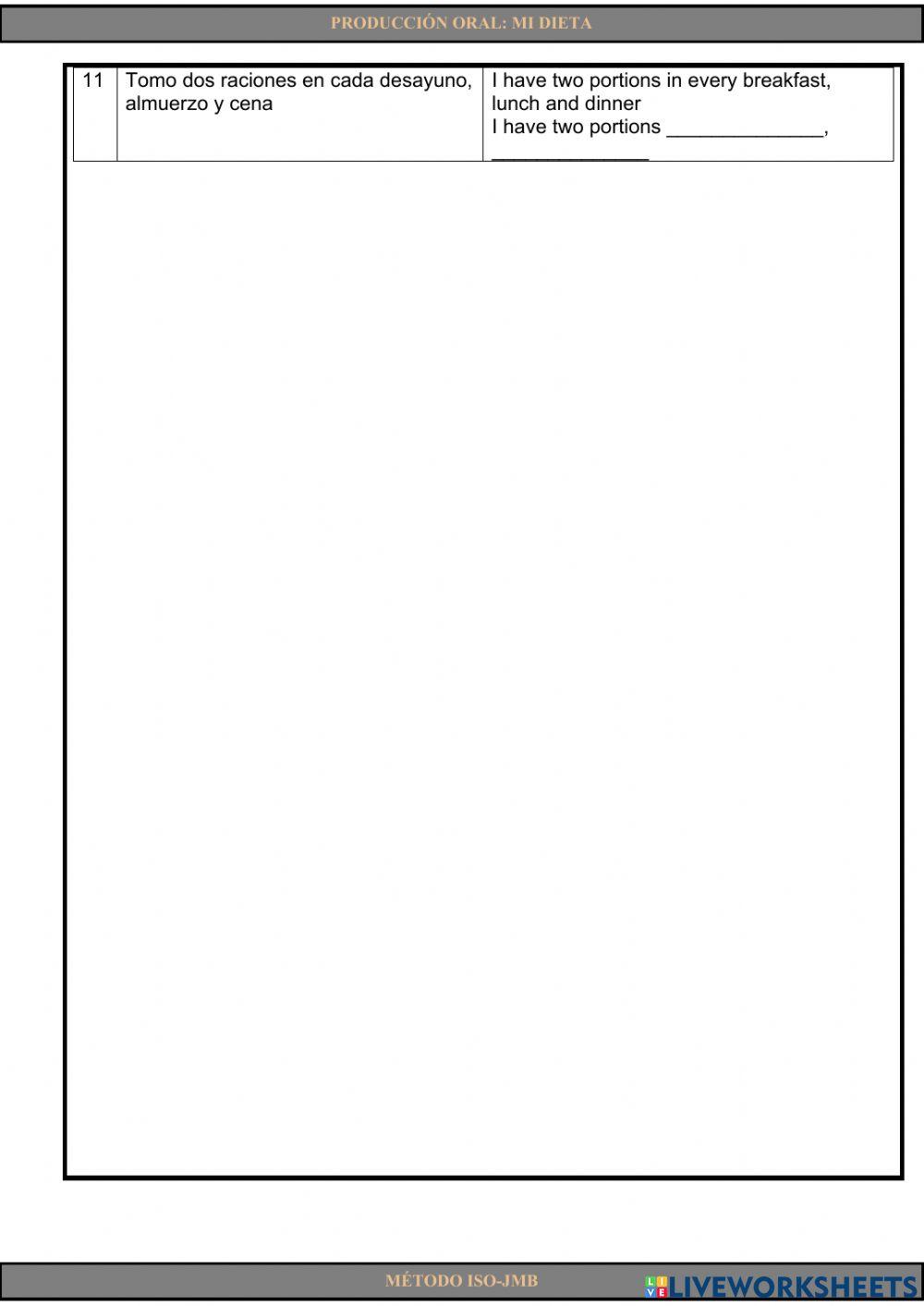 Speaking 10. Mi dieta