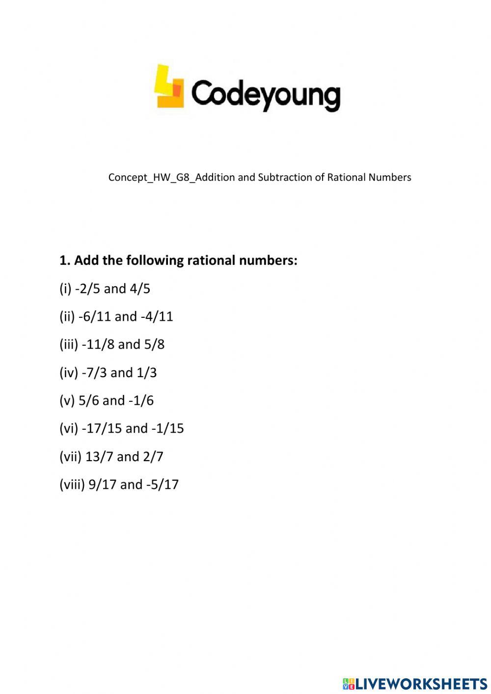 Concept-HW-G8-Addition and Subtraction of Rational Numbers