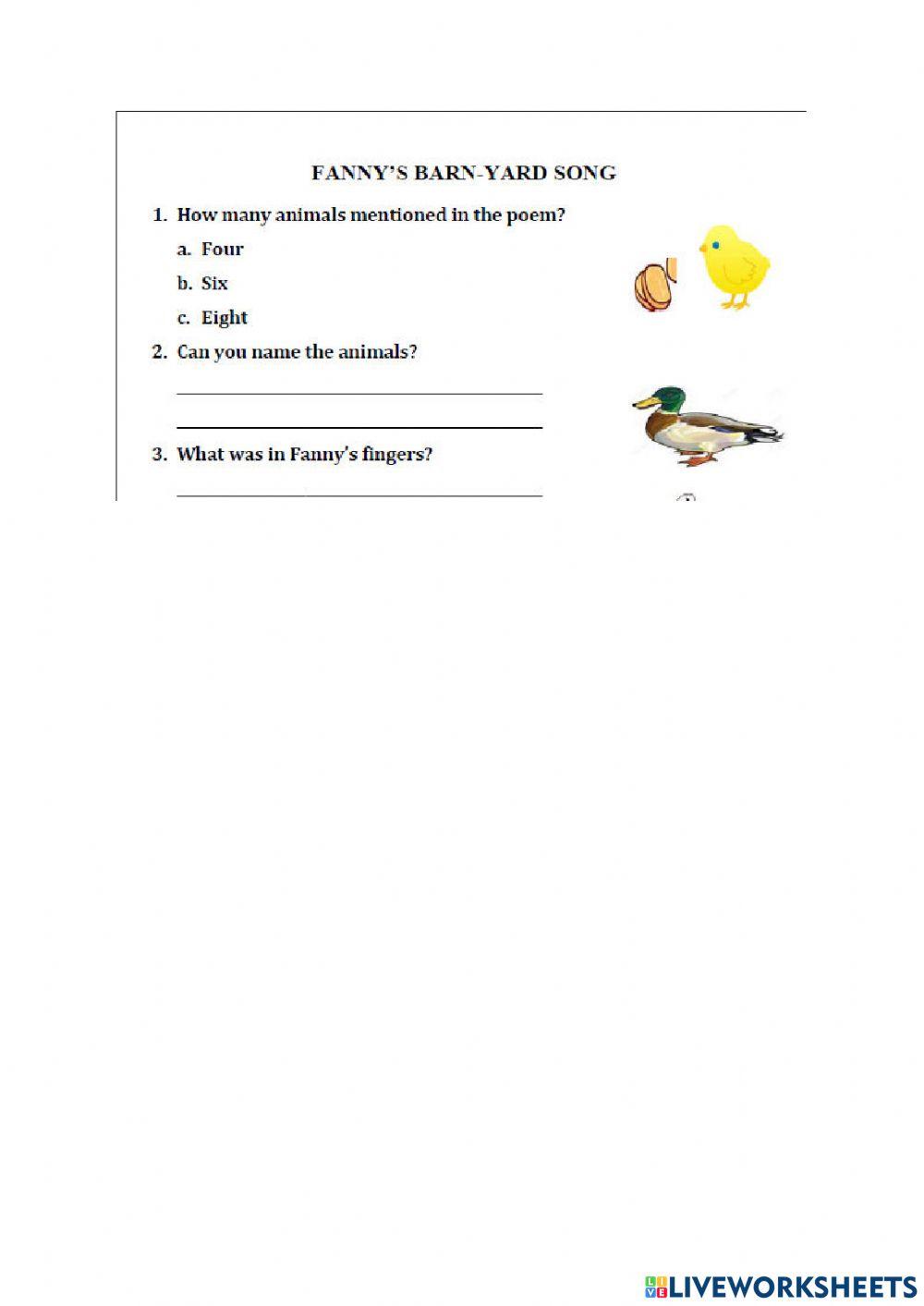 Fanny's Barnyard Song Poetry