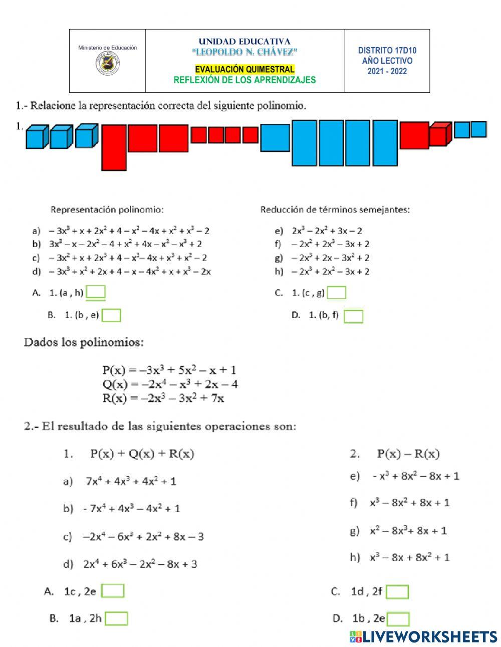 Examen 2do quimestre matemática